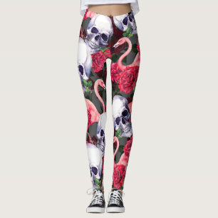 Floral skull, flamingo seamless pattern. leggings