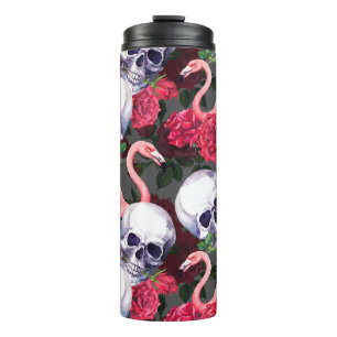 Floral skull, flamingo seamless pattern. thermal tumbler