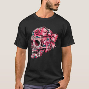 Floral Skull Flowers Cute Coquette Bow Sugar Skull T-Shirt