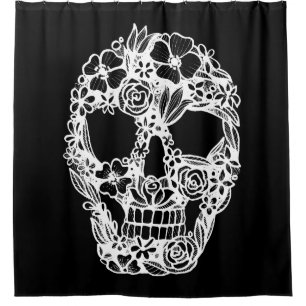 floral skull flowers intricate gothic white