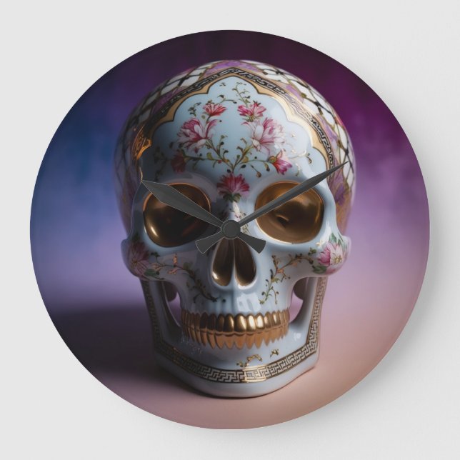 Floral Skull Geometry Clock Design by Li Tech (Front)