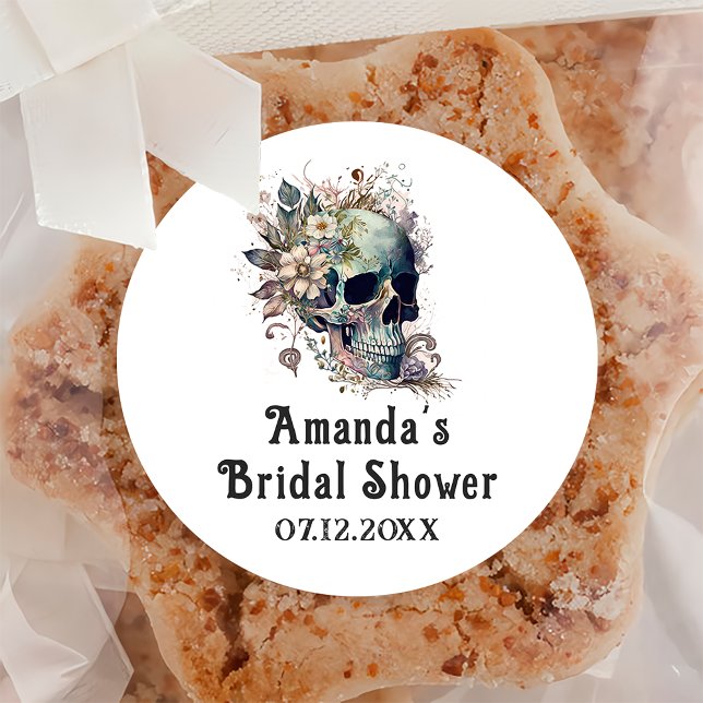 Floral Skull Gothic Bridal Shower Thank You  Classic Round Sticker (Creator Uploaded)