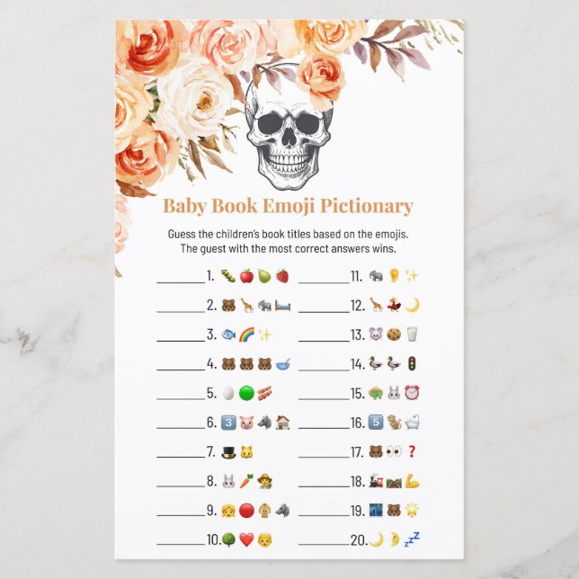 Floral Skull Halloween Emoji Pictionary Game (Front)