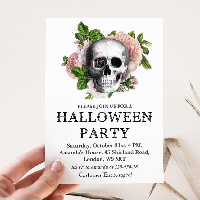 Floral Skull Halloween Party Invitation (Creator Uploaded)