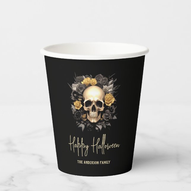 Floral Skull Halloween Party Paper Cups (Front)
