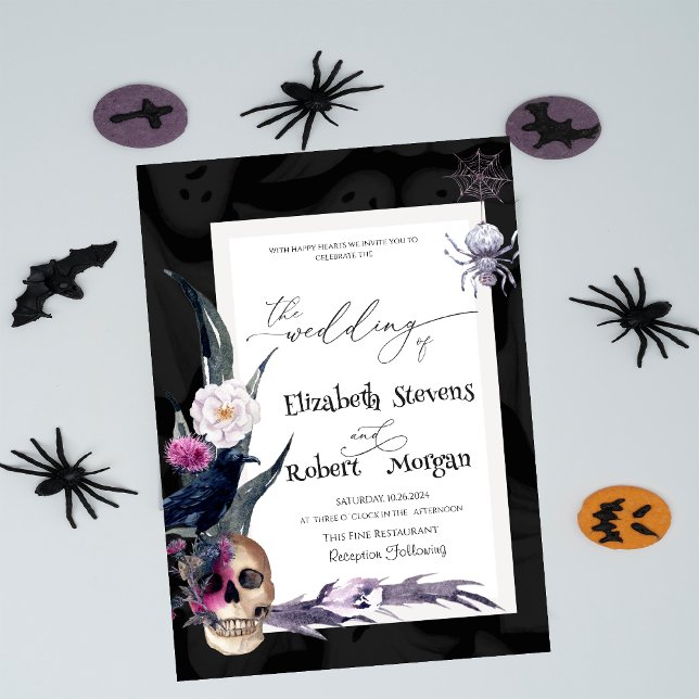 Floral Skull Halloween Wedding Invitation (Creator Uploaded)