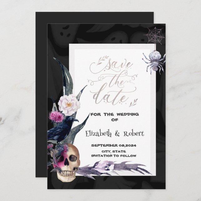 Floral Skull Halloween Wedding  Save The Date (Front/Back)