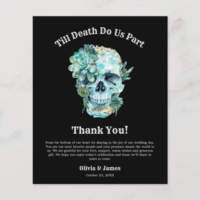 Floral Skull Halloween Wedding Thank You Card  (Front)