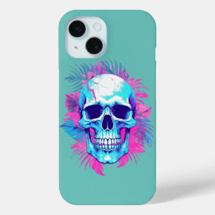 Floral Skull in Vaporwave Style iPhone 15 Case