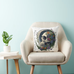 Floral Skull & Moon Celestial Gothic Art Throw Pillow