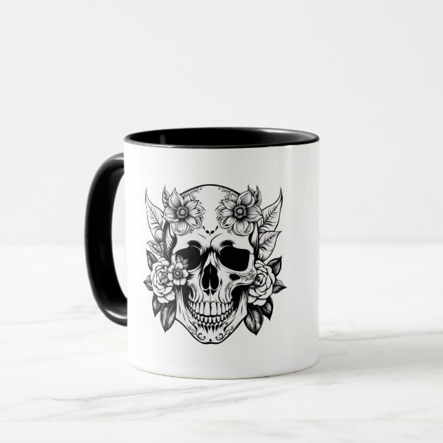 Floral Skull Mug (Front Left)