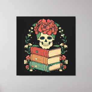 Floral Skull on your Books Canvas Print