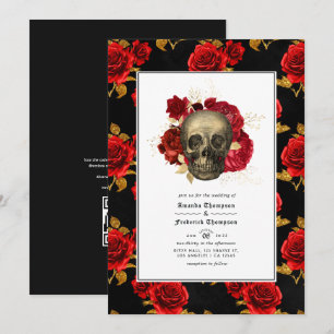 Floral Skull QR Code RSVP Gothic Wedding Invitation