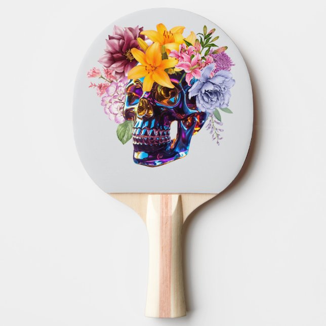 "Floral Skull Radiance" Ping Pong Paddle (Front)