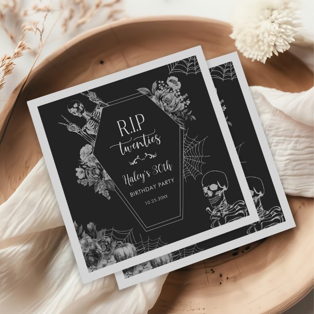 Floral Skull RIP Twenties 30th Birthday Party Napkin (Creator Uploaded)