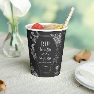 Floral Skull RIP Twenties 30th Birthday Party Paper Cups