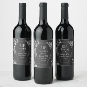 Floral Skull RIP Twenties 30th Birthday Party Wine Label