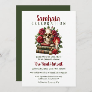 Floral Skull Samhain Harvest Halloween Party Invitation
