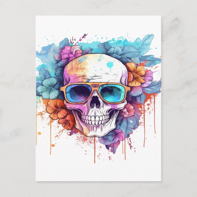 Floral Skull Shades Postcard (Front)