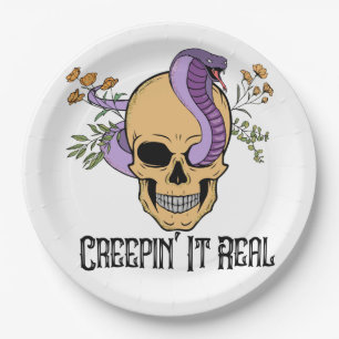 Floral skull snake Halloween Vibes Paper Plate