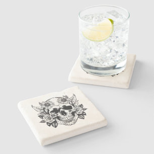 Floral Skull Stone Coaster