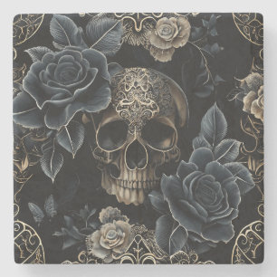 Floral Skull Stone Coaster
