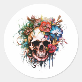 Floral Skull Sublimation Girft Classic Round Sticker
