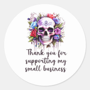 Floral Skull Thank You Supporting Small Business Classic Round Sticker