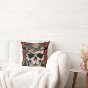 Floral skull throw pillow