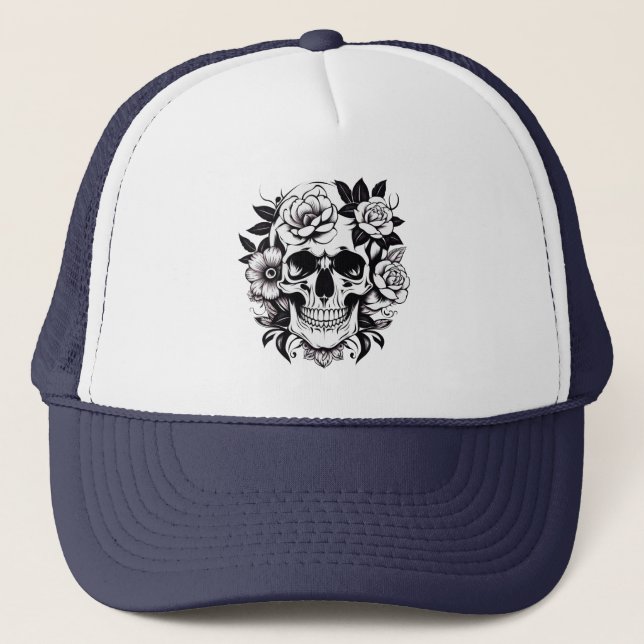 Floral Skull Trucker Hat (Front)