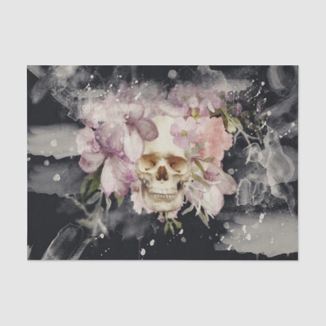Floral Skull Watercolor Decoupage Tissue Paper (Front)