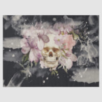 Floral Skull Watercolor Decoupage Tissue Paper