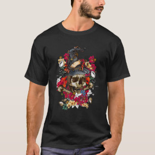Floral Skull Wearing Witch's Hat Halloween Skull F T-Shirt