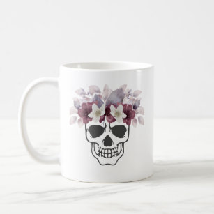 Floral Skull White and Wine Flowers Coffee Mug