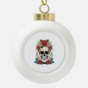 Floral Skull with Candles Halloween Ceramic Ball Christmas Ornament