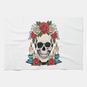 Floral Skull with Candles Halloween Kitchen Towel