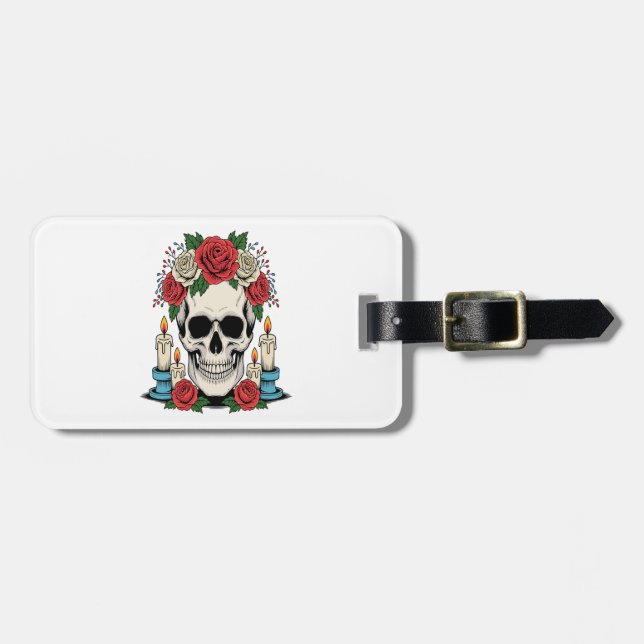 Floral Skull with Candles Halloween Luggage Tag (Front Horizontal)