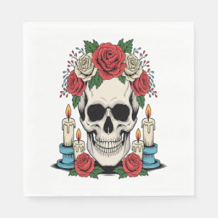 Floral Skull with Candles Halloween Napkin