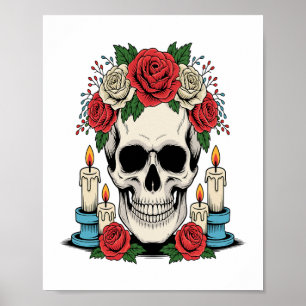 Floral Skull with Candles Halloween Poster
