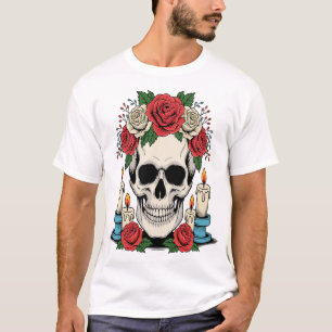 Floral Skull with Candles Halloween T-Shirt
