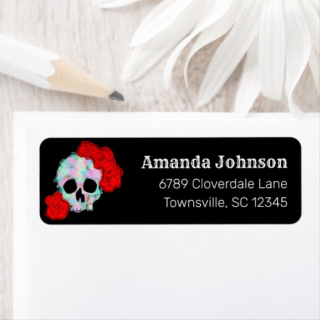 Floral Skull with Roses Black Return Address (Insitu)