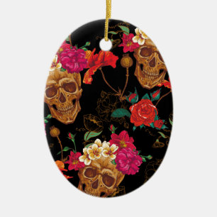 floral Skulls Ceramic Ornament