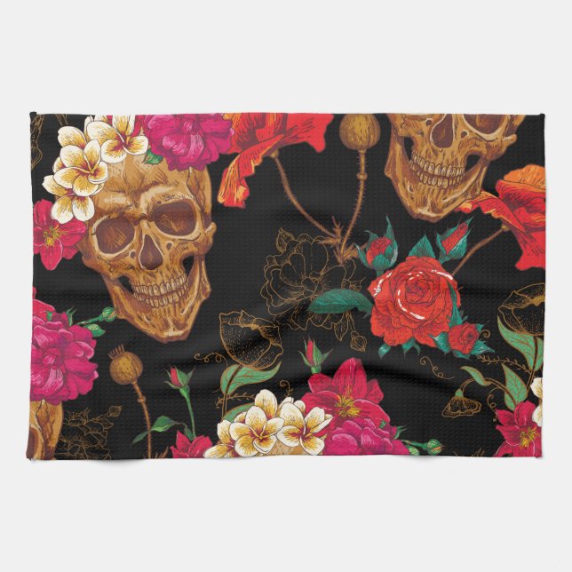 floral Skulls Kitchen Towel (Horizontal)