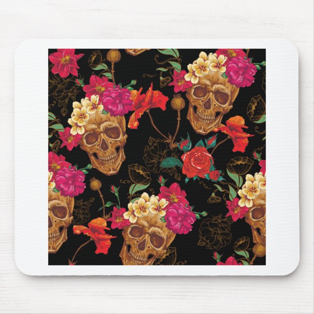 floral Skulls Mouse Pad (Front)
