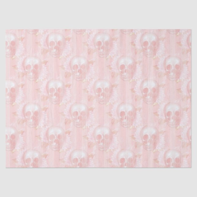 Floral Skulls on Light Pink Decoupage Tissue Paper (Front)