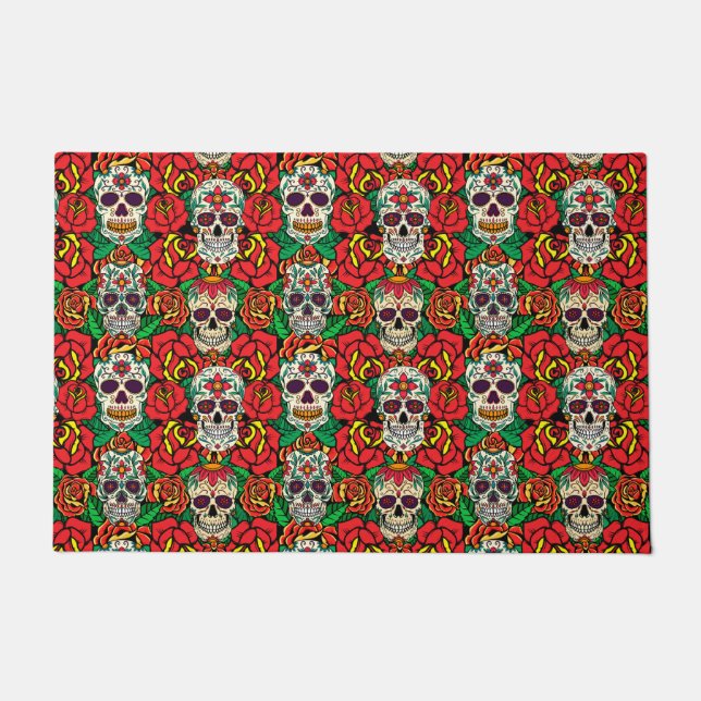 Floral Skulls Pattern Doormat (Front)