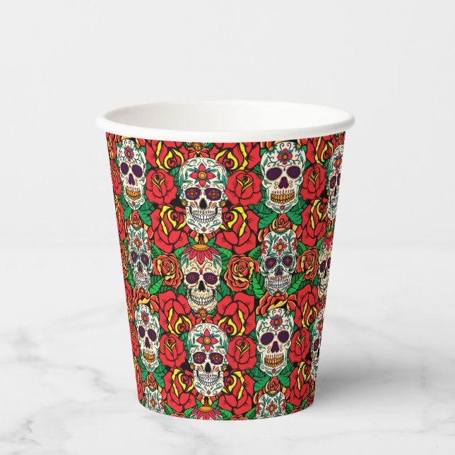 Floral Skulls Pattern Paper Cups (Front)