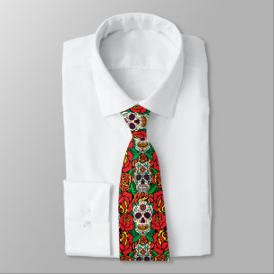Floral Skulls Pattern Tie