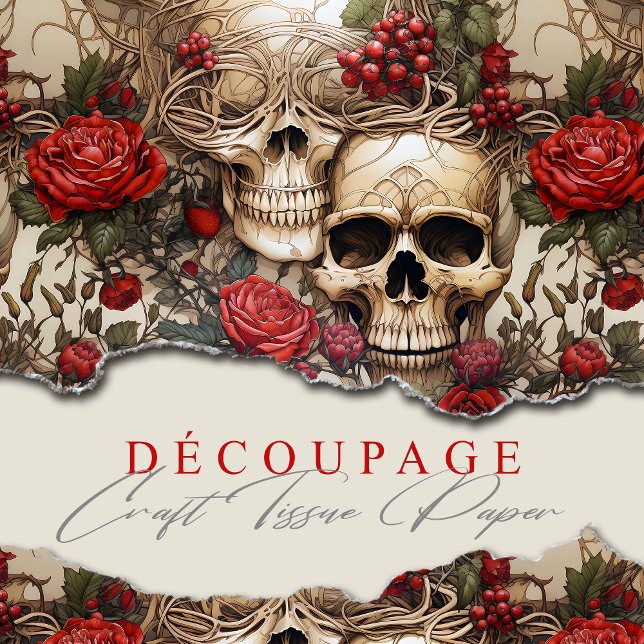 Floral Skulls Red Roses Gothic Tissue Paper (Creator Uploaded)