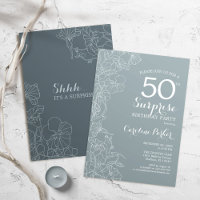Floral Slate Blue Surprise 50th Birthday Party